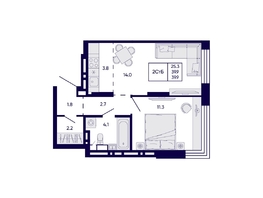 Продается 2-комнатная квартира ЖК Цитатум, 39.9  м&sup2;, 8500000 рублей