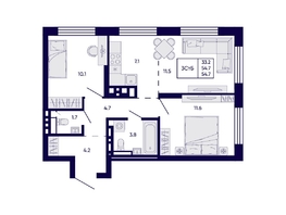 Продается 3-комнатная квартира ЖК Цитатум, 54.7  м&sup2;, 10900000 рублей