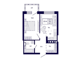 Продается 2-комнатная квартира ЖК Цитатум, 40.1  м&sup2;, 8550000 рублей