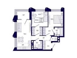 Продается 3-комнатная квартира ЖК Цитатум, 63.6  м&sup2;, 11700000 рублей