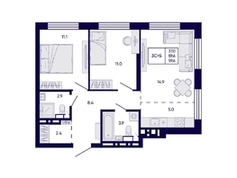 Продается 3-комнатная квартира ЖК Цитатум, 59.6  м&sup2;, 10400000 рублей
