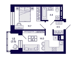Продается 1-комнатная квартира ЖК Сподвижники, дом 1, 36.4  м&sup2;, 5700000 рублей