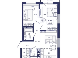 Продается 3-комнатная квартира ЖК Сподвижники, дом 2, 65.3  м&sup2;, 7400000 рублей