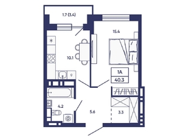Продается 1-комнатная квартира ЖК Сподвижники, дом 2, 40.3  м&sup2;, 5400000 рублей