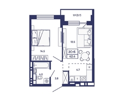 Продается 2-комнатная квартира ЖК Сподвижники, дом 2, 42.4  м&sup2;, 5400000 рублей