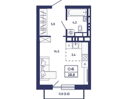 Продается Студия ЖК Сподвижники, дом 2, 28.8  м&sup2;, 4400000 рублей