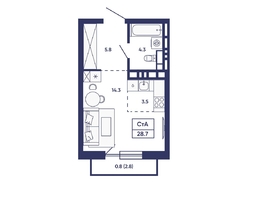 Продается Студия ЖК Сподвижники, дом 2, 28.7  м&sup2;, 4250000 рублей