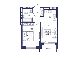 Продается 2-комнатная квартира ЖК Сподвижники, дом 2, 40.2  м&sup2;, 6750000 рублей