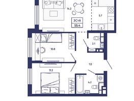 Продается 3-комнатная квартира ЖК Сподвижники, дом 3, 55.4  м&sup2;, 7800000 рублей