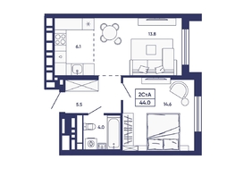Продается 2-комнатная квартира ЖК Сподвижники, дом 3, 44  м&sup2;, 6850000 рублей