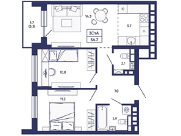 Продается 3-комнатная квартира ЖК Сподвижники, дом 3, 56.7  м&sup2;, 8050000 рублей