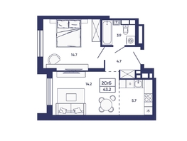 Продается 2-комнатная квартира ЖК Сподвижники, дом 3, 43.2  м&sup2;, 5700000 рублей