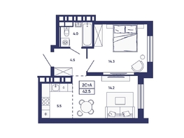 Продается 2-комнатная квартира ЖК Сподвижники, дом 3, 42.5  м&sup2;, 5900000 рублей