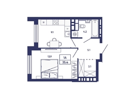 Продается 1-комнатная квартира ЖК Сподвижники, дом 3, 35.4  м&sup2;, 4950000 рублей