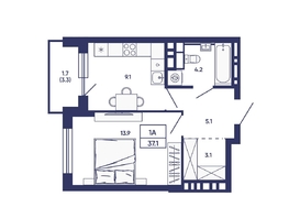 Продается 1-комнатная квартира ЖК Сподвижники, дом 3, 37.1  м&sup2;, 5200000 рублей