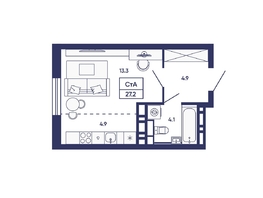 Продается Студия ЖК Сподвижники, дом 3, 27.2  м&sup2;, 3950000 рублей