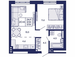 Продается 2-комнатная квартира ЖК Горизонт, дом 2, 37.8  м&sup2;, 6600000 рублей
