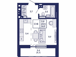 Продается Студия ЖК Горизонт, дом 2, 26.9  м&sup2;, 5850000 рублей