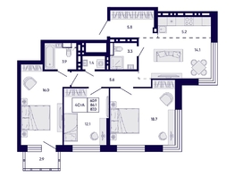 Продается 4-комнатная квартира ЖК Цитатум, 87  м&sup2;, 14800000 рублей