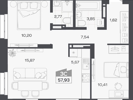 Продается 3-комнатная квартира ЖК Квартал 54, дом 1, 57.93  м&sup2;, 10021000 рублей