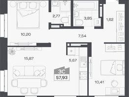 Продается 3-комнатная квартира ЖК Квартал 54, дом 1, 57.93  м&sup2;, 10282000 рублей