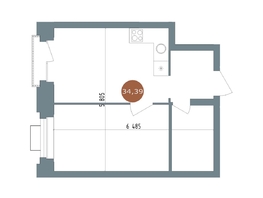 Продается 1-комнатная квартира  1956 Кварталы Телецентра, 2, 34  м&sup2;, 7590000 рублей