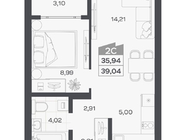 Продается 2-комнатная квартира ЖК Квартал 54, дом 1, 35.94  м&sup2;, 7330000 рублей
