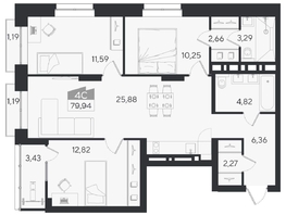 Продается 4-комнатная квартира ЖК Ясный берег, дом 10, бс 6-7, 85.75  м&sup2;, 13125000 рублей
