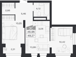 Продается 3-комнатная квартира ЖК Ясный берег, дом 19, бс 2-5, 49.27  м&sup2;, 9135000 рублей
