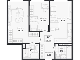 Продается 3-комнатная квартира ЖК Ясный берег, дом 10, бс 8-10, 58.28  м&sup2;, 10853000 рублей