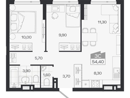 Продается 3-комнатная квартира ЖК Ясный берег, дом 33, 54.4  м&sup2;, 8975000 рублей