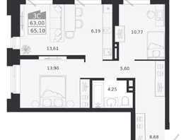 Продается 3-комнатная квартира ЖК Ясный берег, дом 20, 65.1  м&sup2;, 10949000 рублей