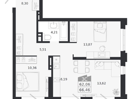 Продается 3-комнатная квартира ЖК Ясный берег, дом 20, 66.46  м&sup2;, 10961000 рублей