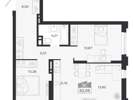 Продается 3-комнатная квартира ЖК Ясный берег, дом 20, 62.06  м&sup2;, 10992000 рублей