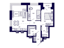 Продается 3-комнатная квартира ЖК Грибоедовский сад, 60.8  м&sup2;, 10400000 рублей
