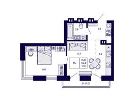 Продается 1-комнатная квартира ЖК Грибоедовский сад, 41.6  м&sup2;, 7300000 рублей