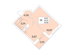 1-комнатная квартира, 34.99 м², 22/22 этаж