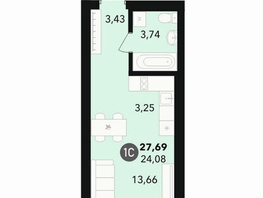 Студия, 27.69 м², 13-14/25 этаж