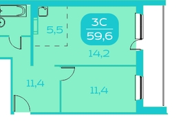 3-комнатная квартира, 59.4 м², 2/17 этаж