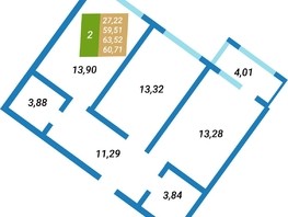 Продается 2-комнатная квартира ЖК Бирюзовая жемчужина-2, 59.51  м², 8569440 рублей