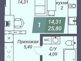 Продается Студия АК Voroshilov (Ворошилов), 25.8  м², 3302400 рублей