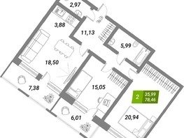Продается 2-комнатная квартира ЖК Бирюзовая жемчужина-2, 78.46  м², 10984400 рублей