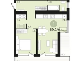 Продается 1-комнатная квартира ЖК Авиатор, дом 1-2, 69.14  м², 10400000 рублей