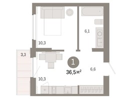 Продается 1-комнатная квартира ЖК Пшеница, дом 3, 36.48  м², 5430000 рублей