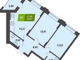 Продается 2-комнатная квартира ЖК Бирюзовая жемчужина-4, 62.01  м², 8867430 рублей
