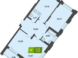 Продается 3-комнатная квартира ЖК Бирюзовая жемчужина-4, 77.53  м², 11396910 рублей
