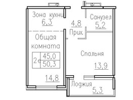 Продается 2-комнатная квартира ЖК Фламинго, дом 20, 50.3  м², 5000000 рублей