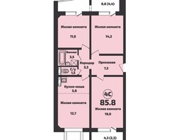 Продается 4-комнатная квартира ЖК Приозерный, дом 715, 85.8  м², 8500000 рублей
