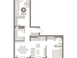 Продается 2-комнатная квартира ЖК Авиатор, дом 2, 80.84  м², 11310000 рублей