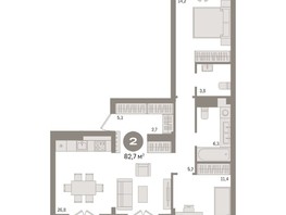 Продается 2-комнатная квартира ЖК Авиатор, дом 2, 82.73  м², 11520000 рублей